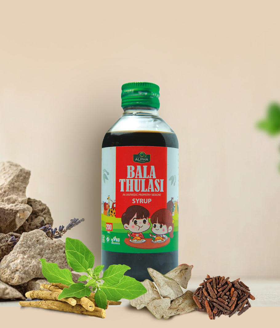 Natural Ayurvedic syrup for boosting immunity, relieving cough and cold, and supporting overall health in children
